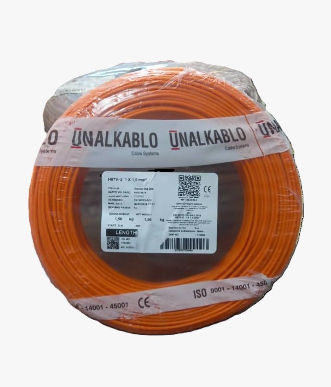 Unalkablo – Fil Rigide H07V-U 1×1.5 Orange – Rouleau de 100m