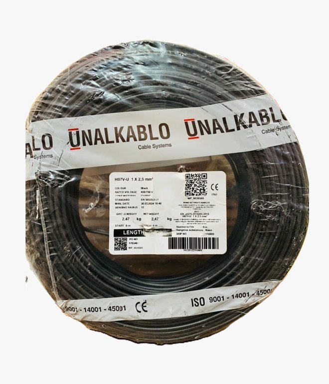 Unalkablo – Fil Rigide H07V-U 1×2.5 Noir – Rouleau de 100m